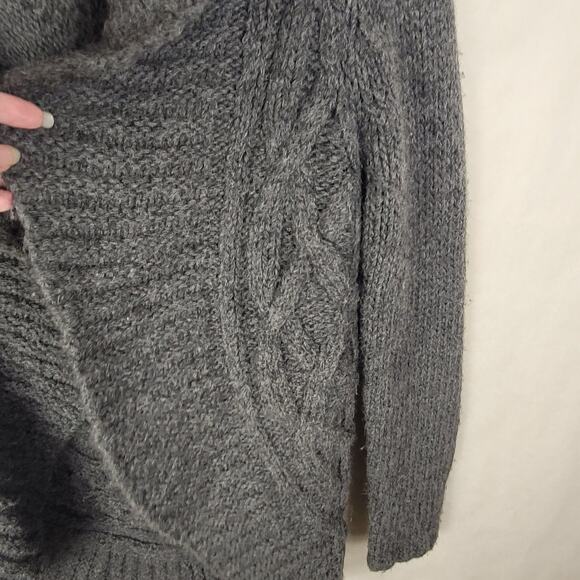Theory grey wool alpaca cable knit cardigan Size Sm shawl collar medallion back - Picture 6 of 7